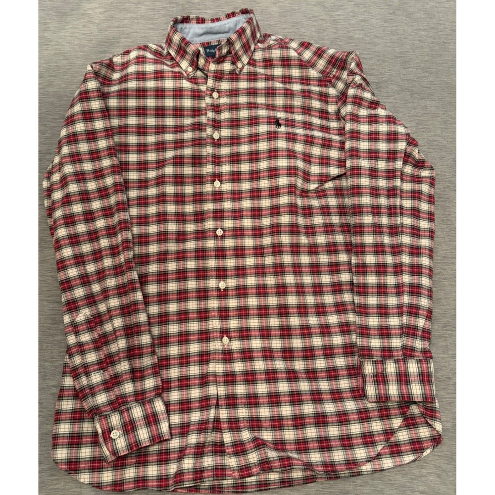 Ralph Lauren Classic Fit Plaid Button Down Shirt Mens Medium Red White Blue